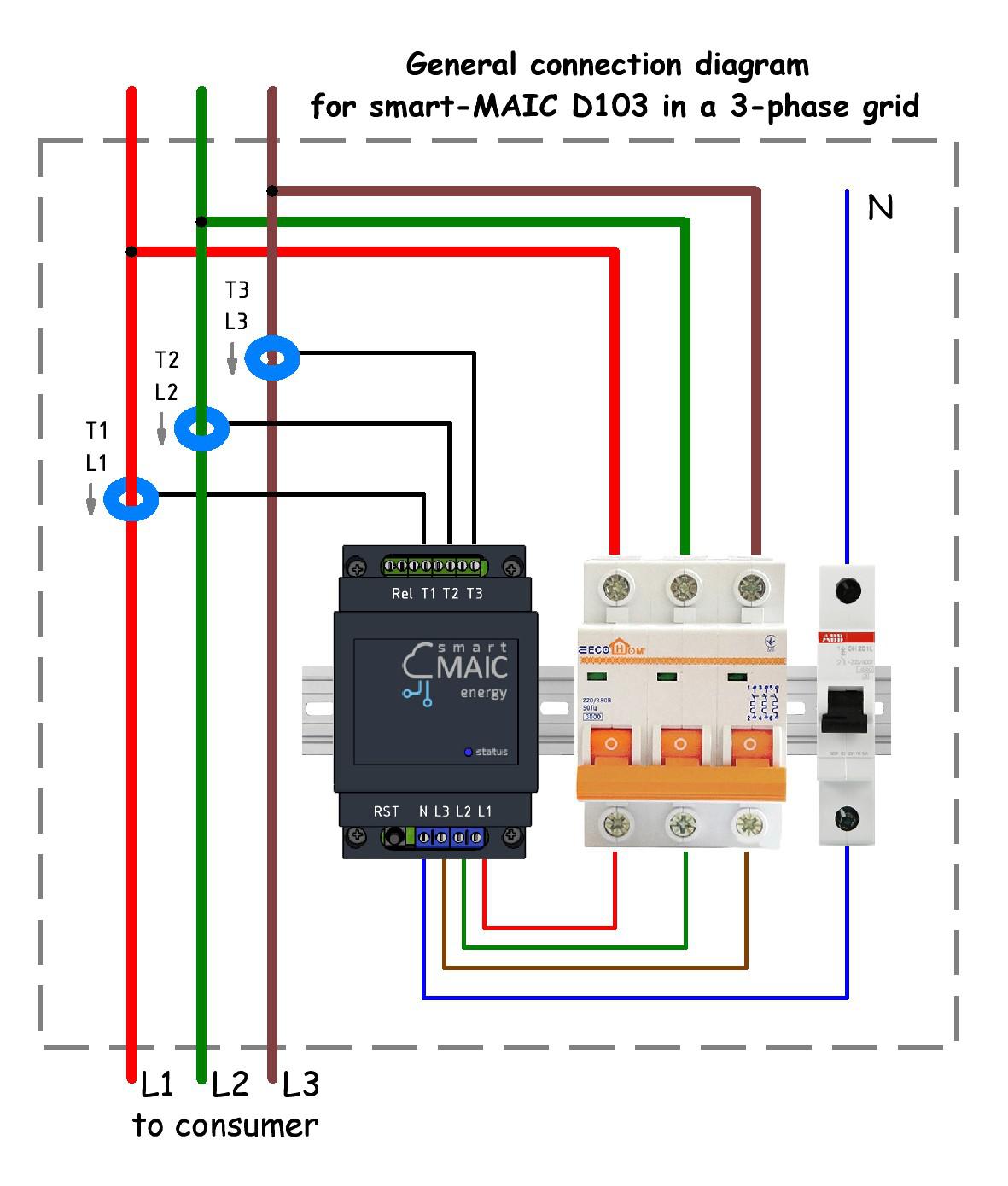Install three-phase energy meter D103 / Main / smart-MAIC support  3 Phase Meter Wiring Diagram    smart-MAIC support